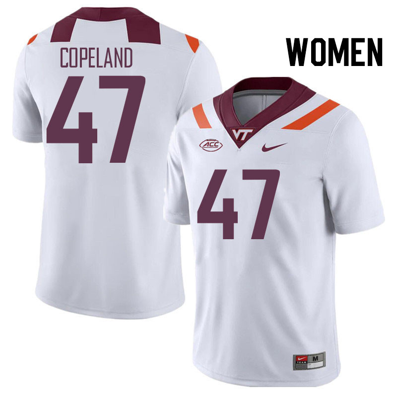 Women #47 Tavorian Copeland Virginia Tech Hokies College Football Jerseys Stitched Sale-White - Click Image to Close